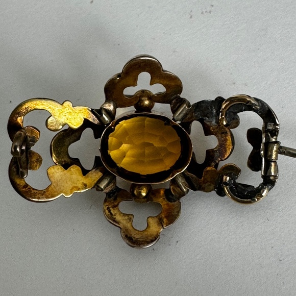 Victorian Gold Gilded Citrine Brooch Pin - Picture 9 of 13